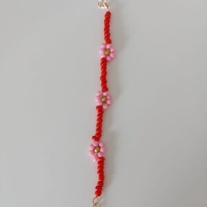 Bloemen armband rood roze goud